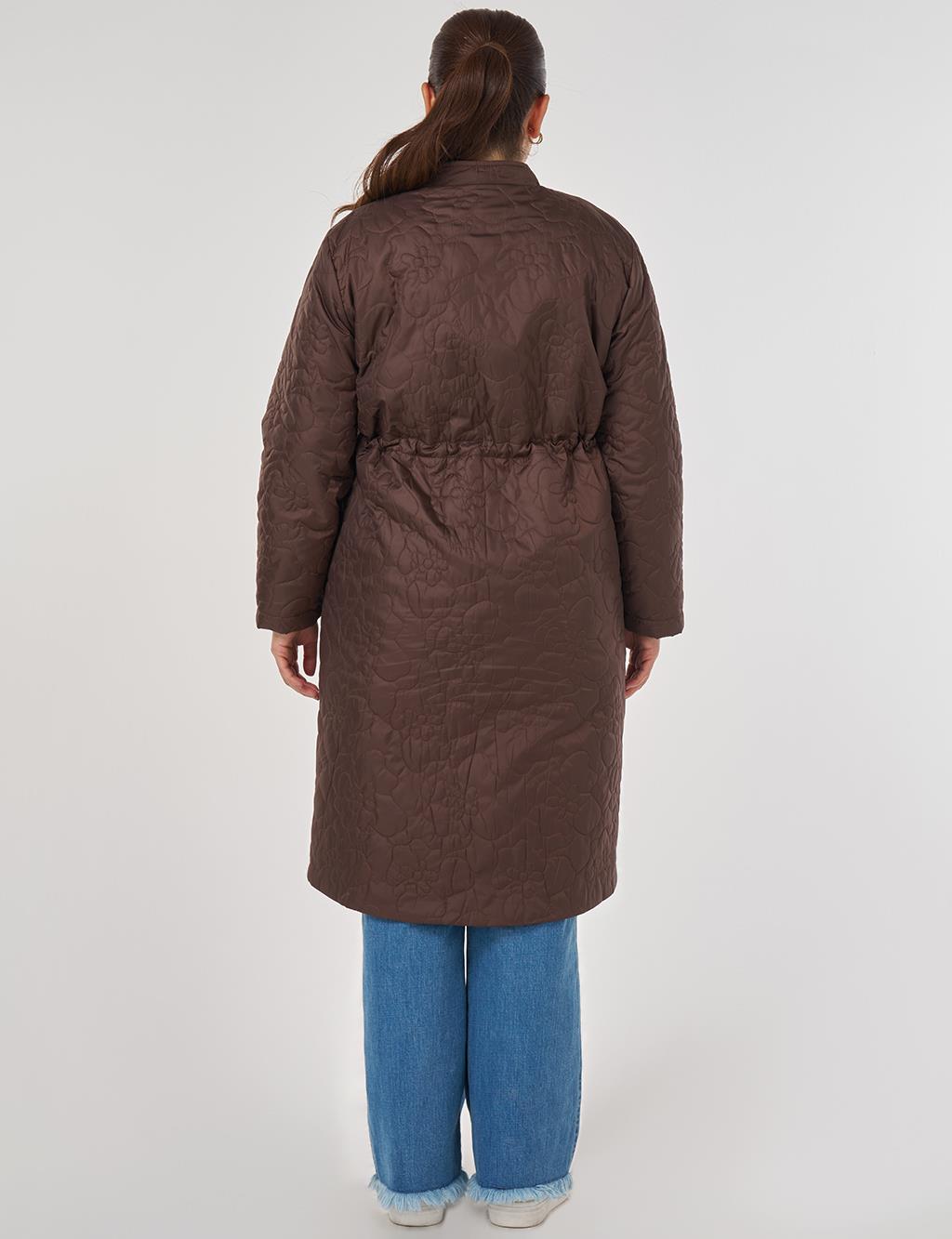 Drawstring Waist Quilted Jacket in Dark Brown