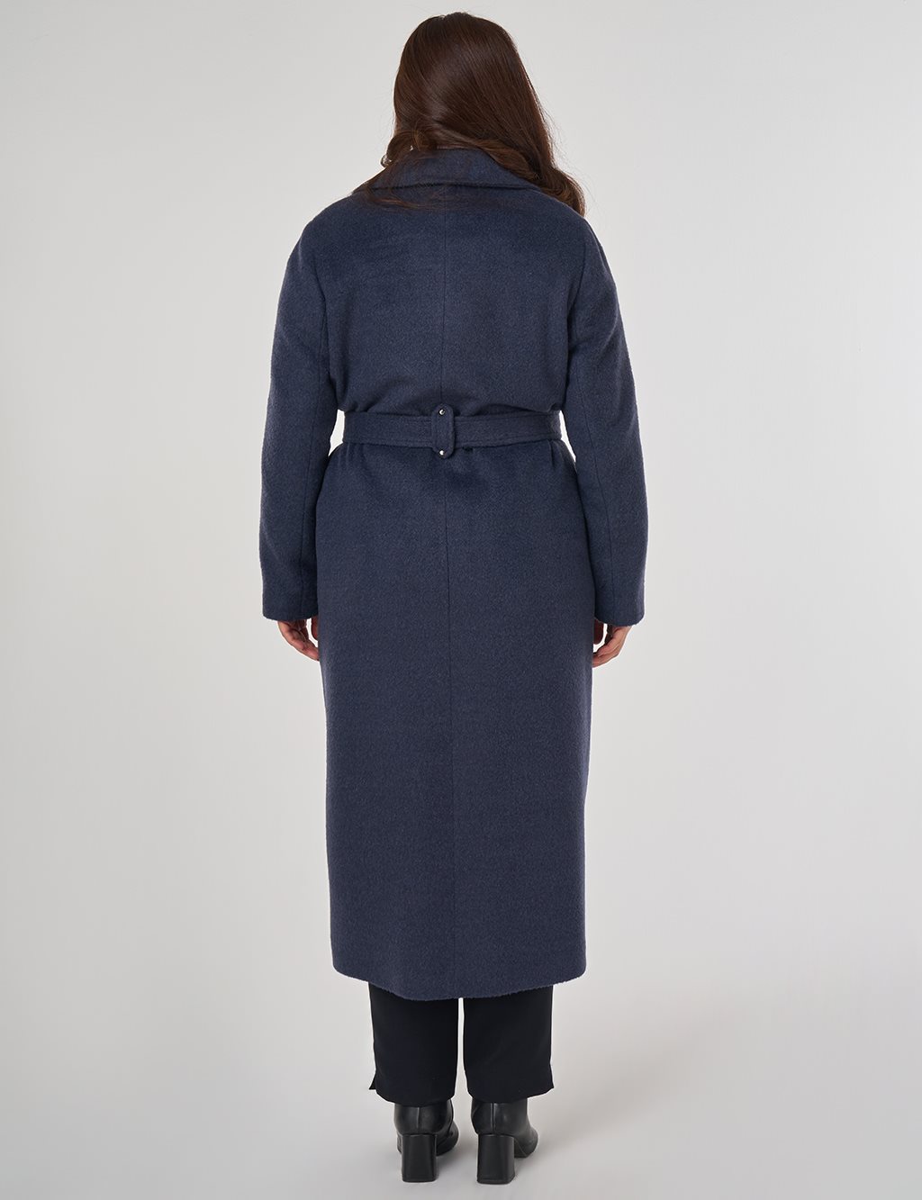 Belted Felt Coat in Navy Blue