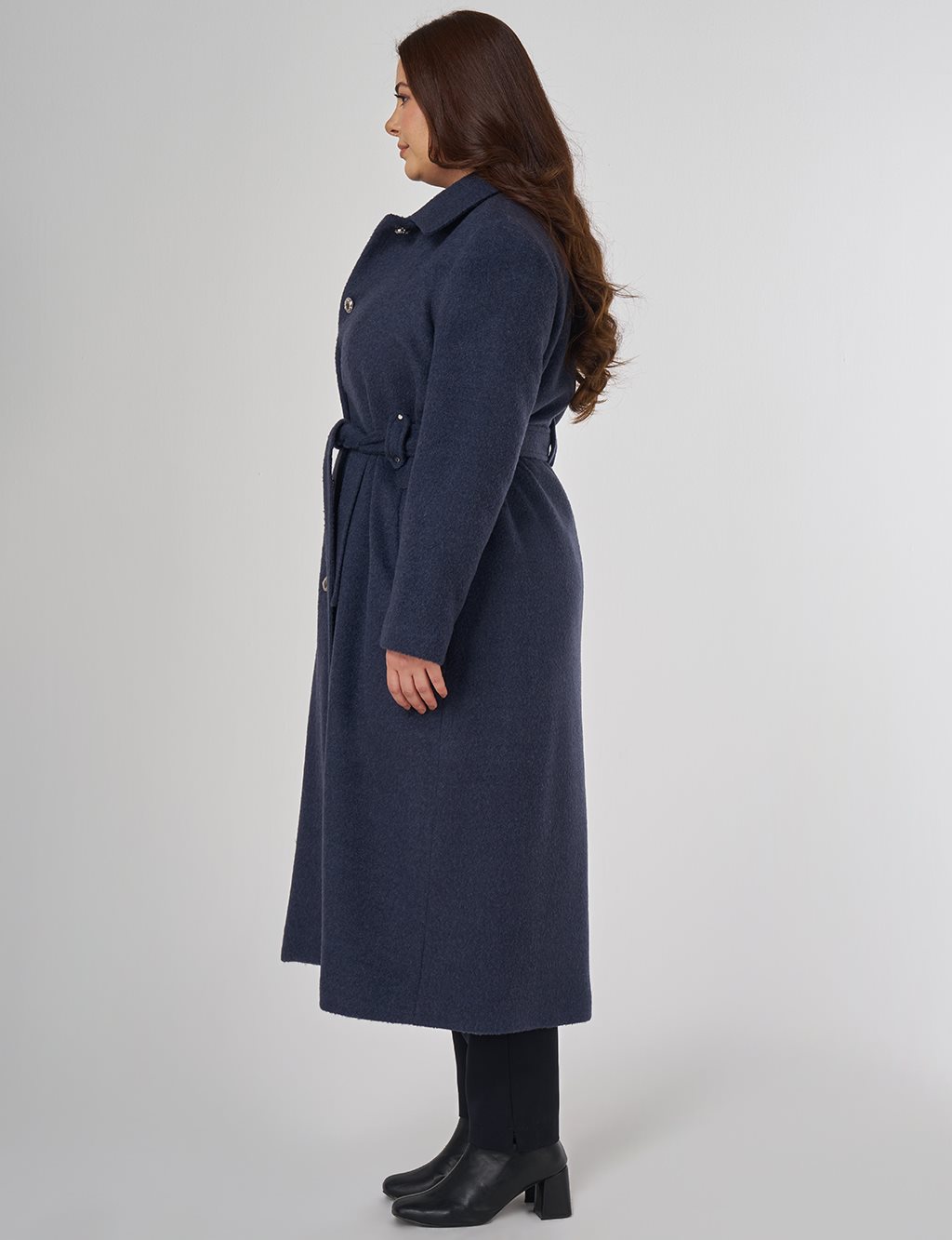 Belted Felt Coat in Navy Blue