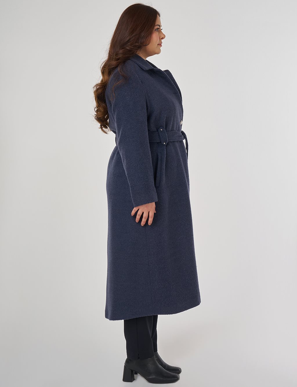 Belted Felt Coat in Navy Blue