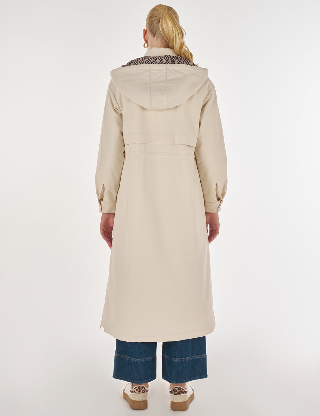 Faux Leather Anorak Coat with Zipper Detail in Cream