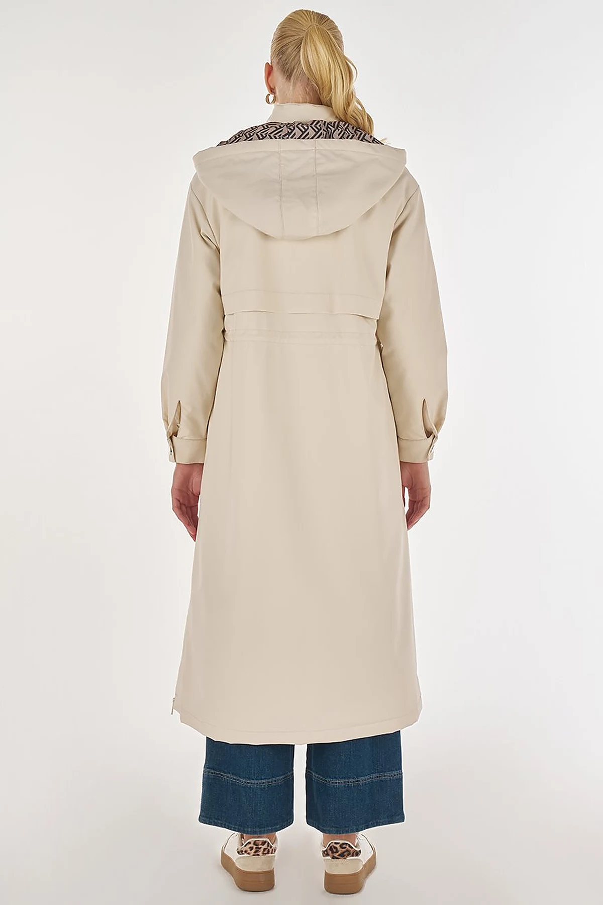 Faux Leather Anorak Coat with Zipper Detail in Cream