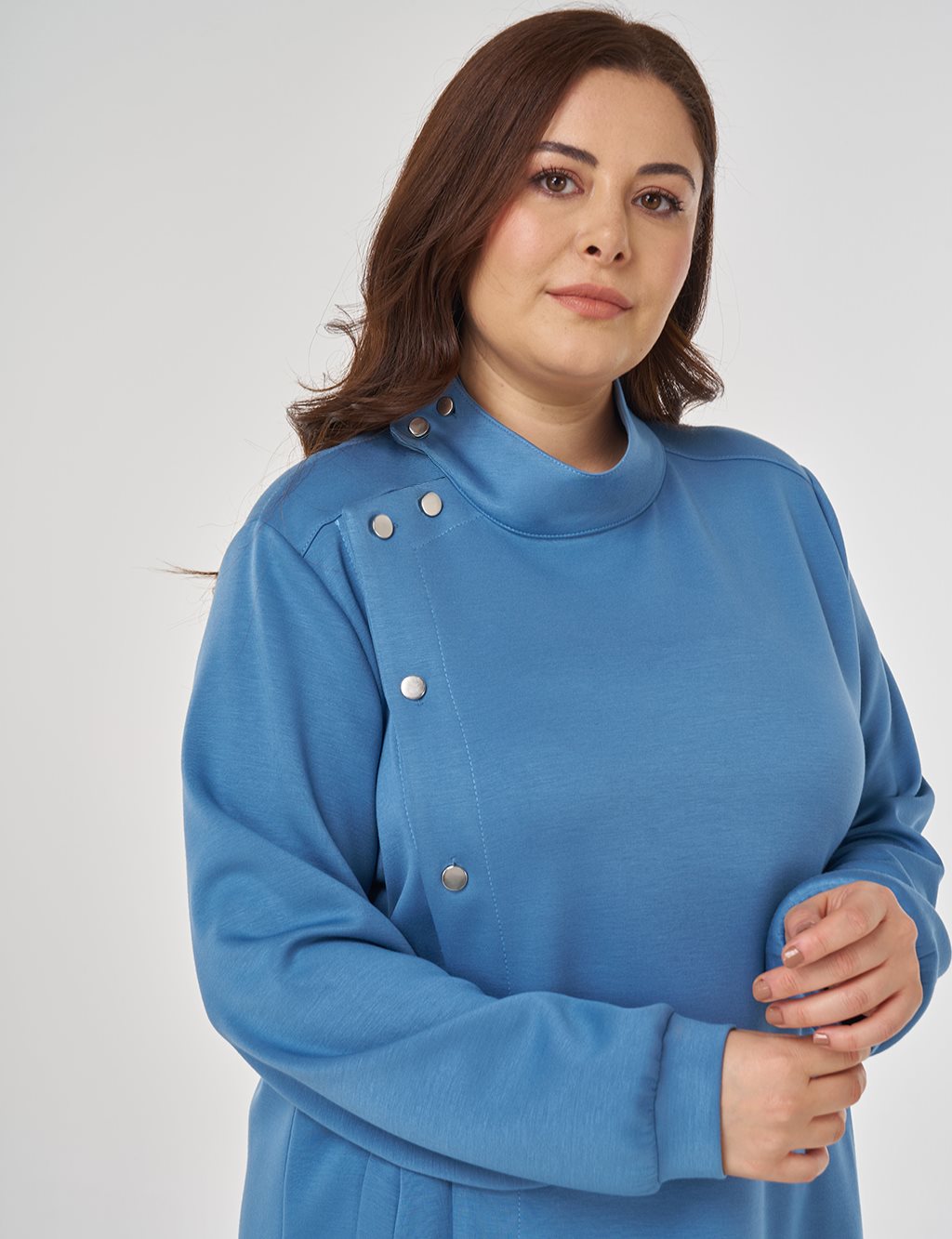 Stand Collar Scuba Sweatshirt in Crown Blue