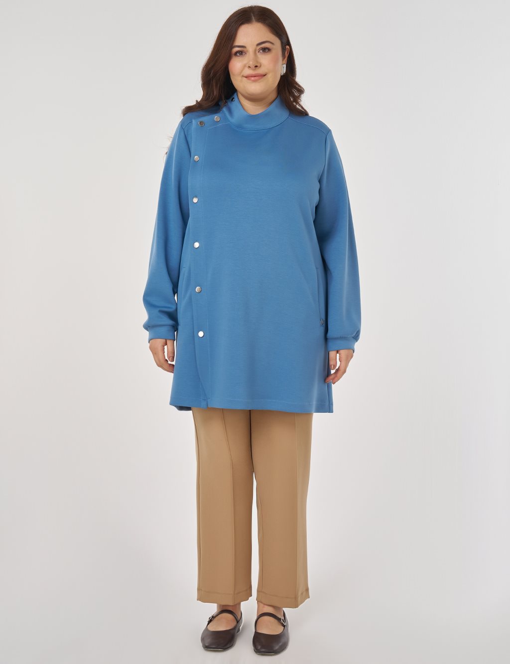 Stand Collar Scuba Sweatshirt in Crown Blue