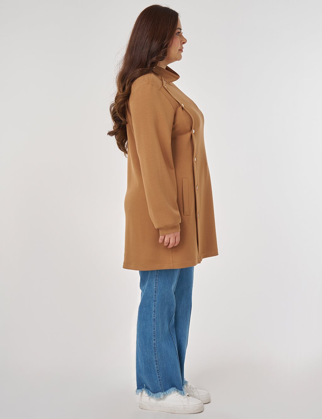 Stand Collar Scuba Sweatshirt in Tobacco