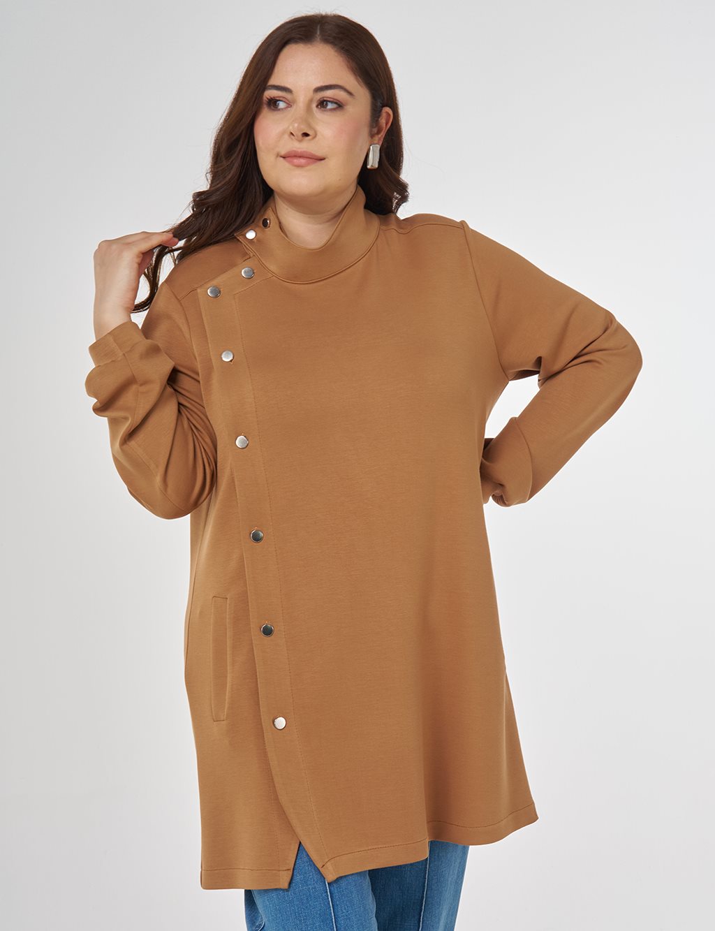 Stand Collar Scuba Sweatshirt in Tobacco