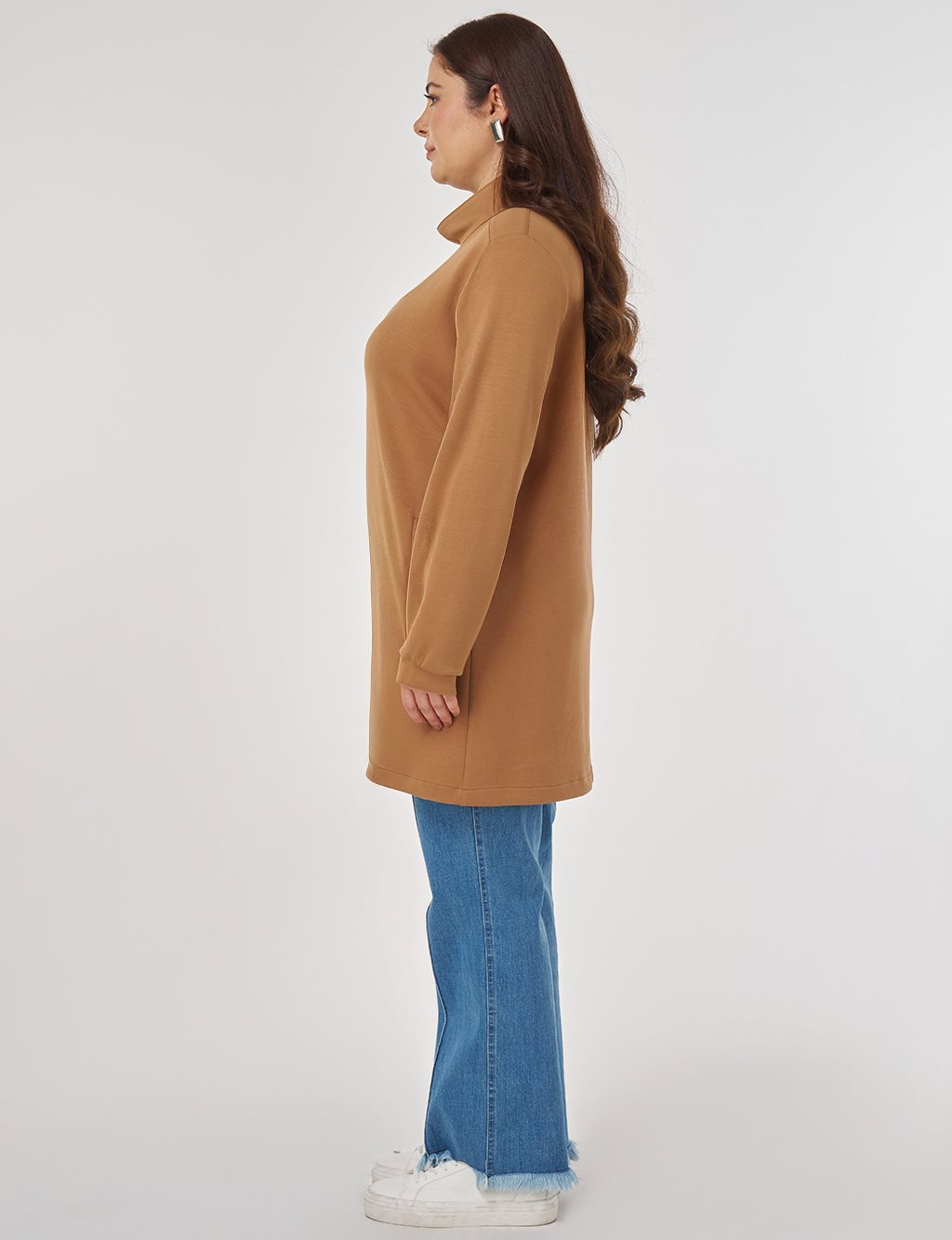 Stand Collar Scuba Sweatshirt in Tobacco