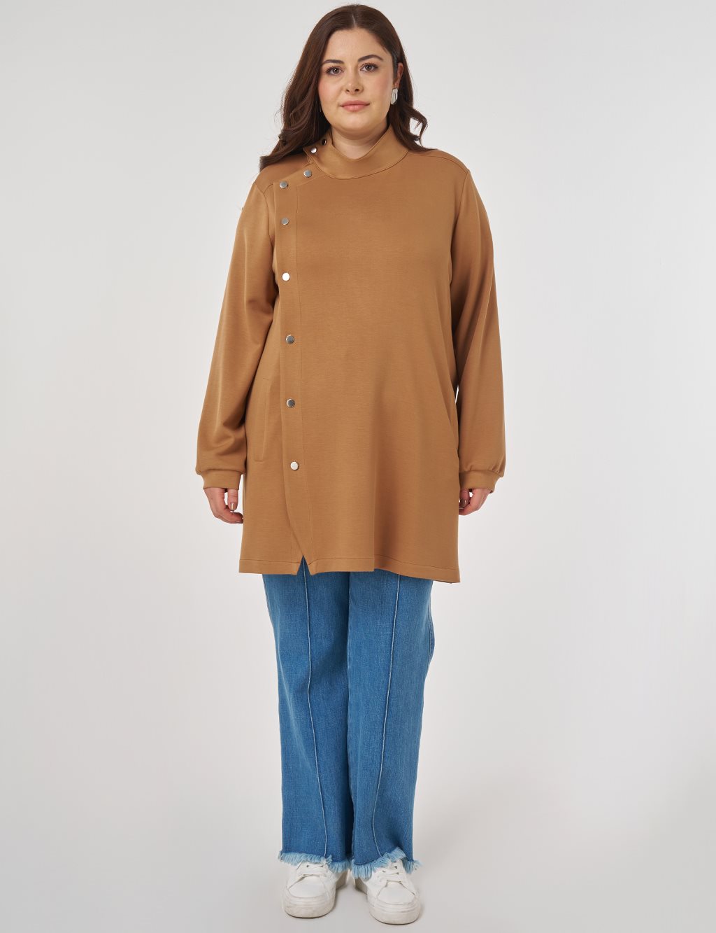 Stand Collar Scuba Sweatshirt in Tobacco