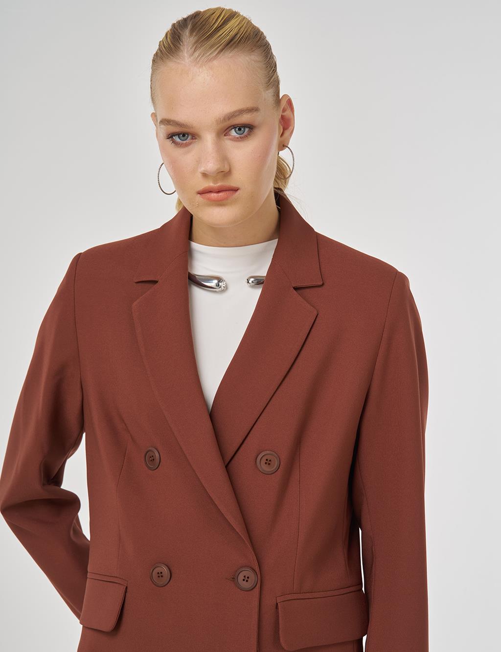 Basic Blazer Jacket in Dark Brown