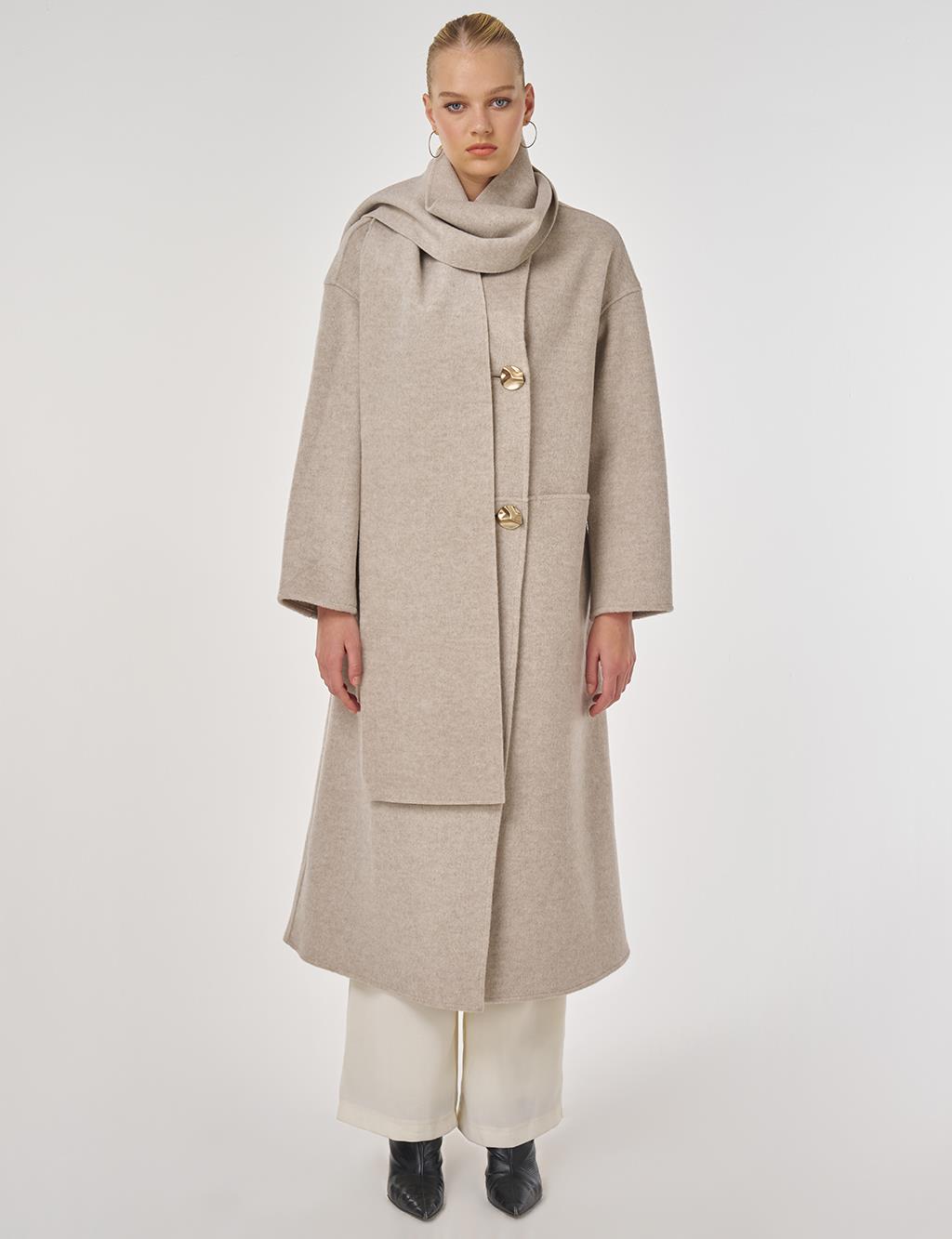 Düğme Detaylı Atkılı Kaşe Kaban Taş