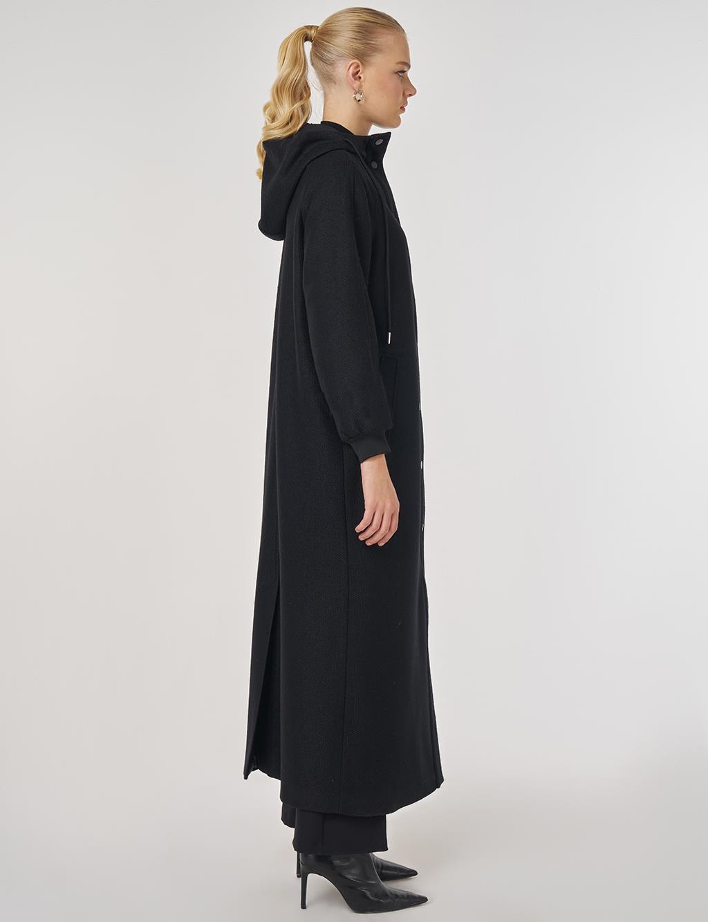 Raglan Sleeve Felt Coat in Black