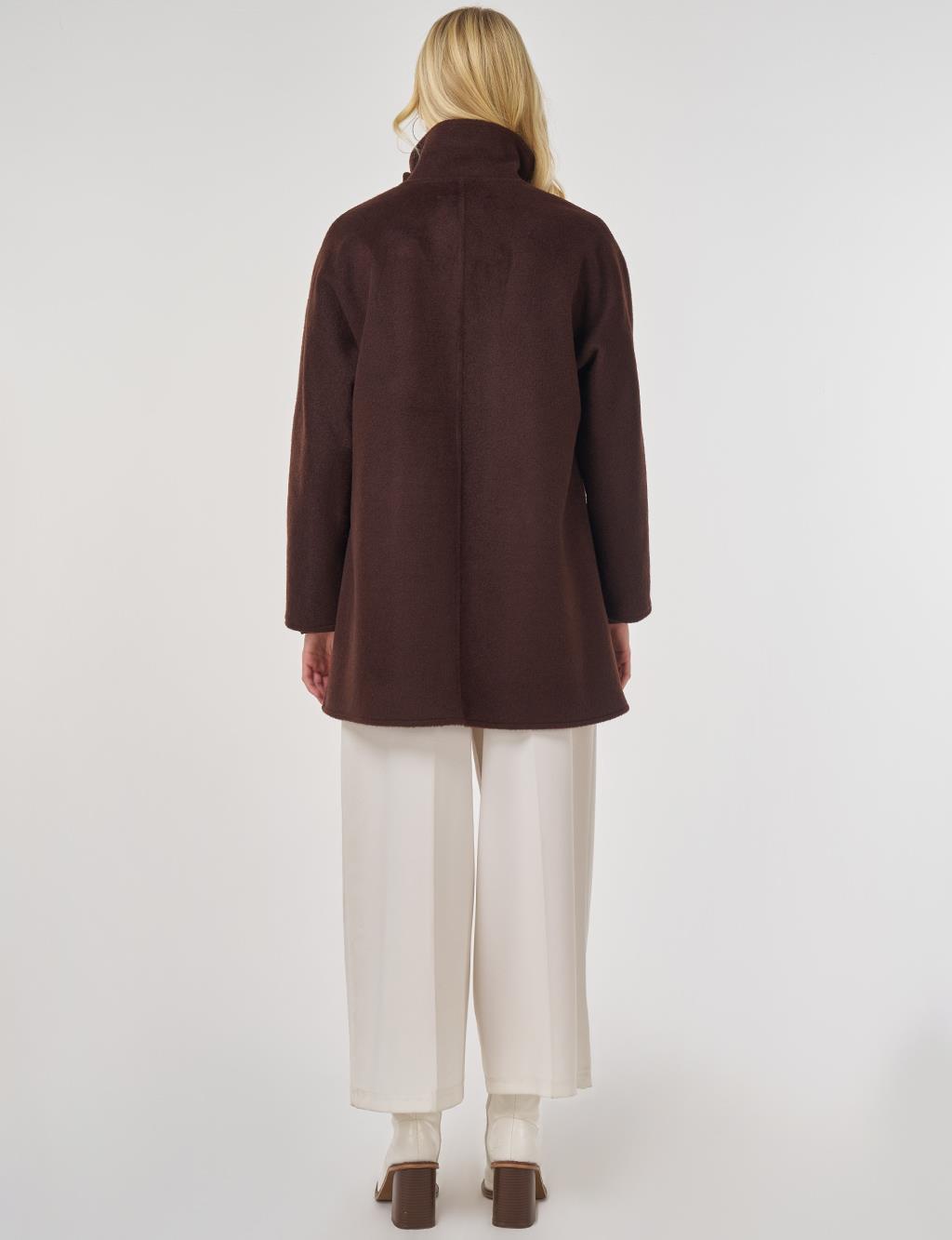 Dik Yaka Kısa Kaşe Kaban Koyu Bordo 