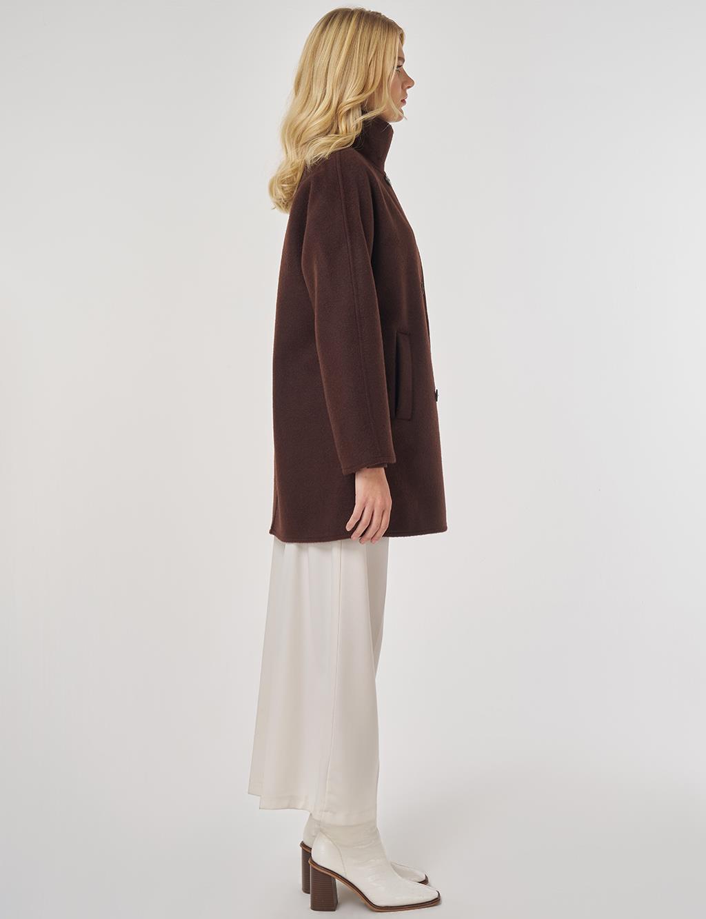 Dik Yaka Kısa Kaşe Kaban Koyu Bordo 