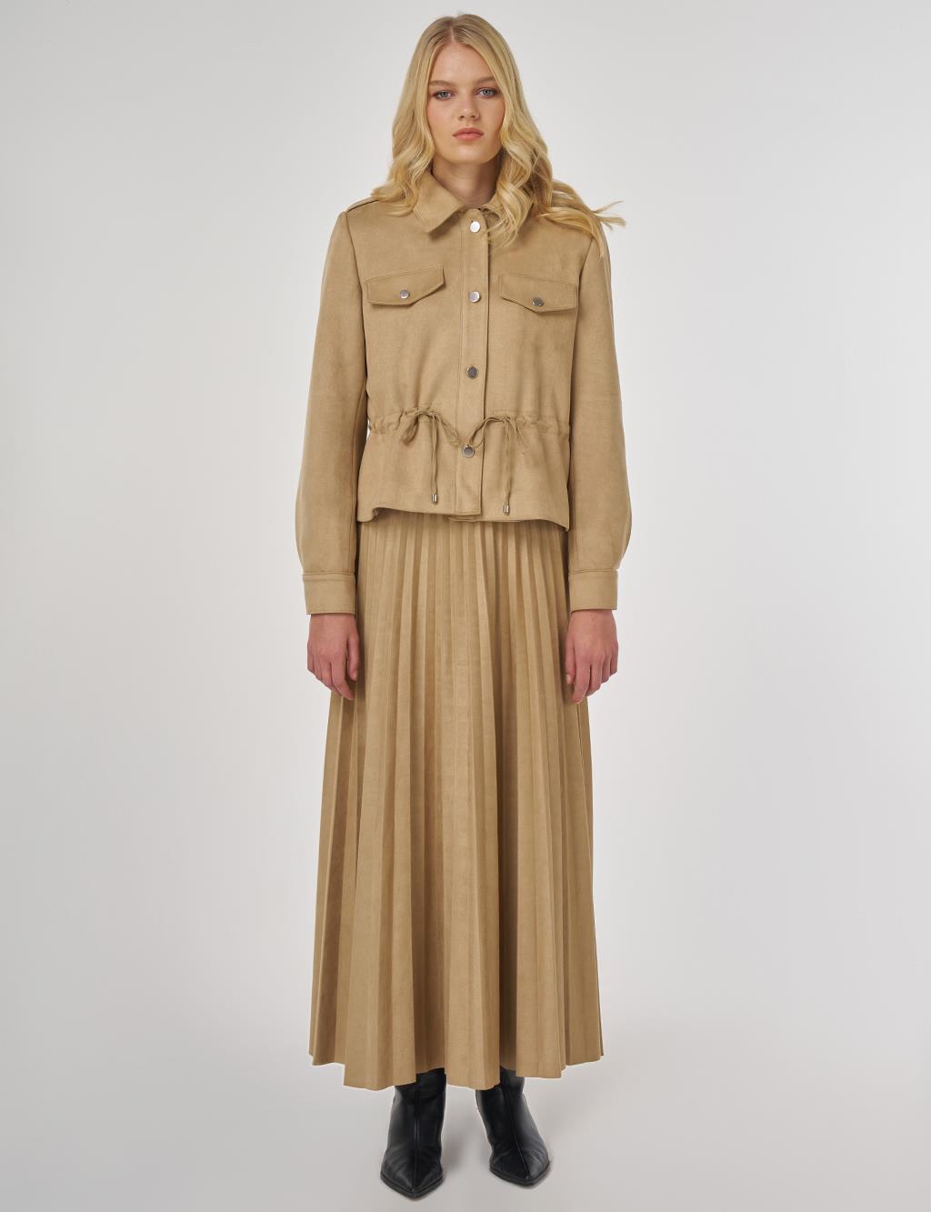 Double-Pocket Suede Jacket in Dark Mink