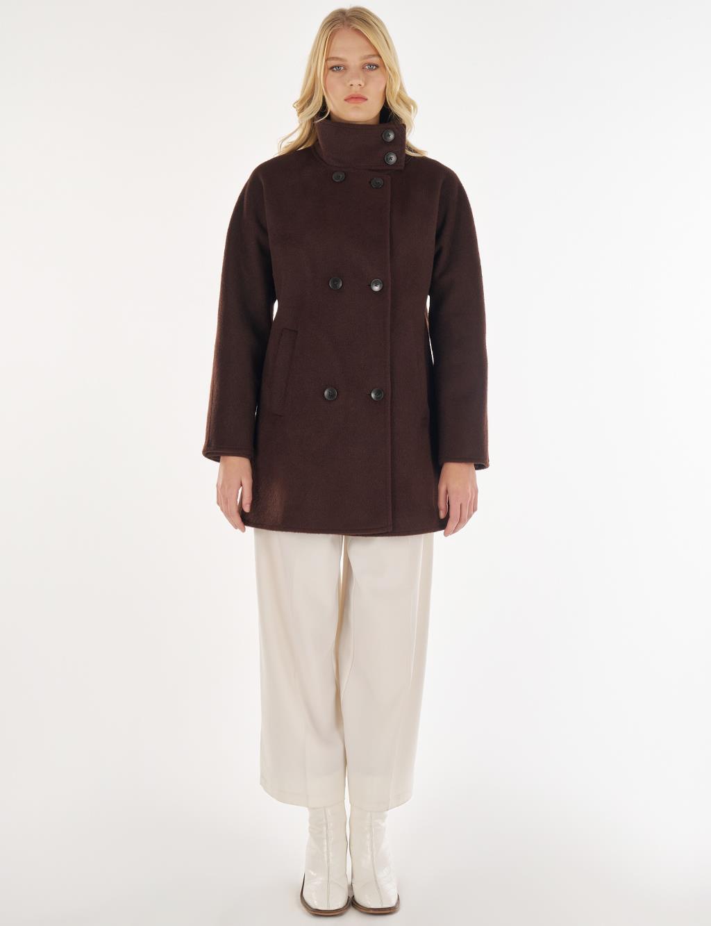 Dik Yaka Kısa Kaşe Kaban Koyu Bordo 