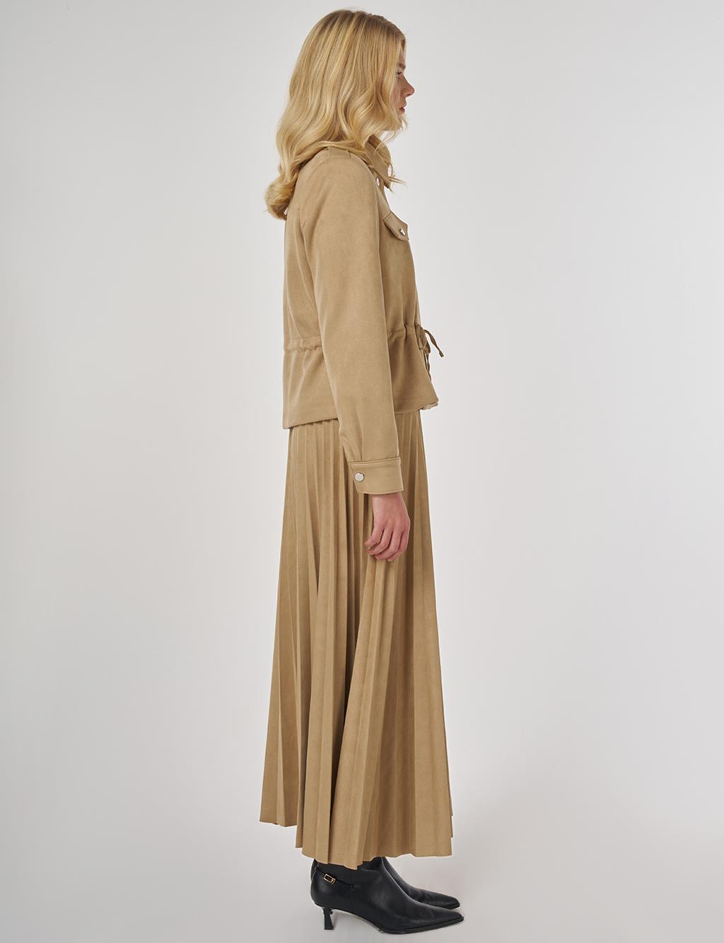 Double-Pocket Suede Jacket in Dark Mink