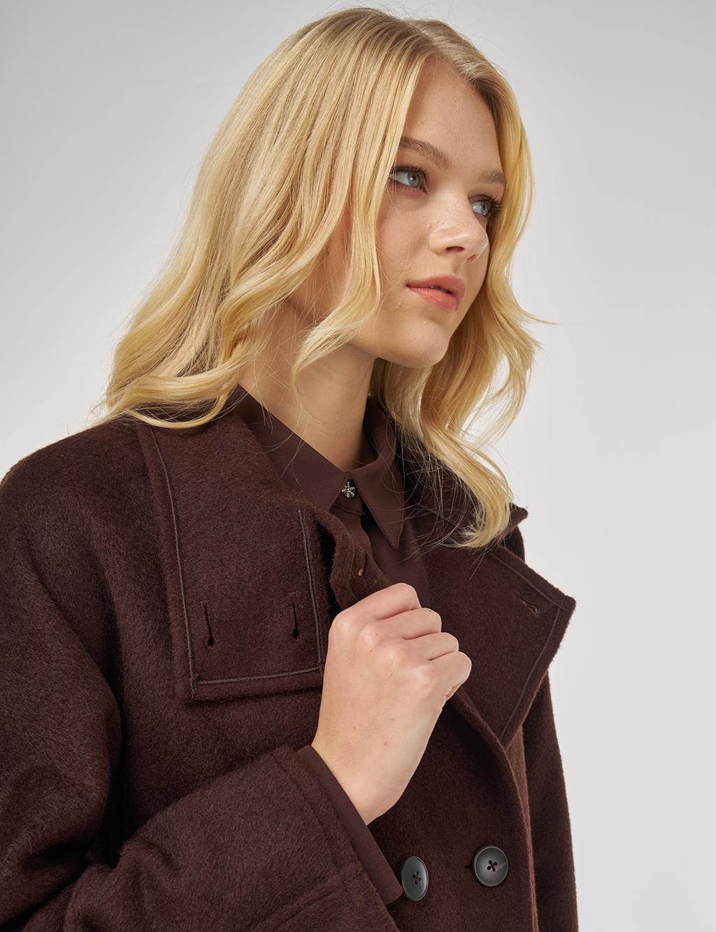 Dik Yaka Kısa Kaşe Kaban Koyu Bordo 