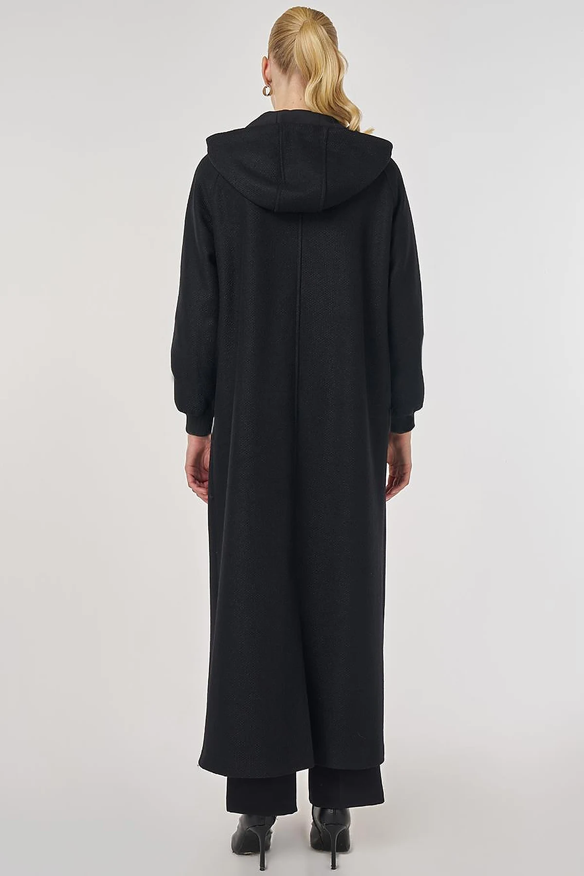Raglan Sleeve Felt Coat in Black