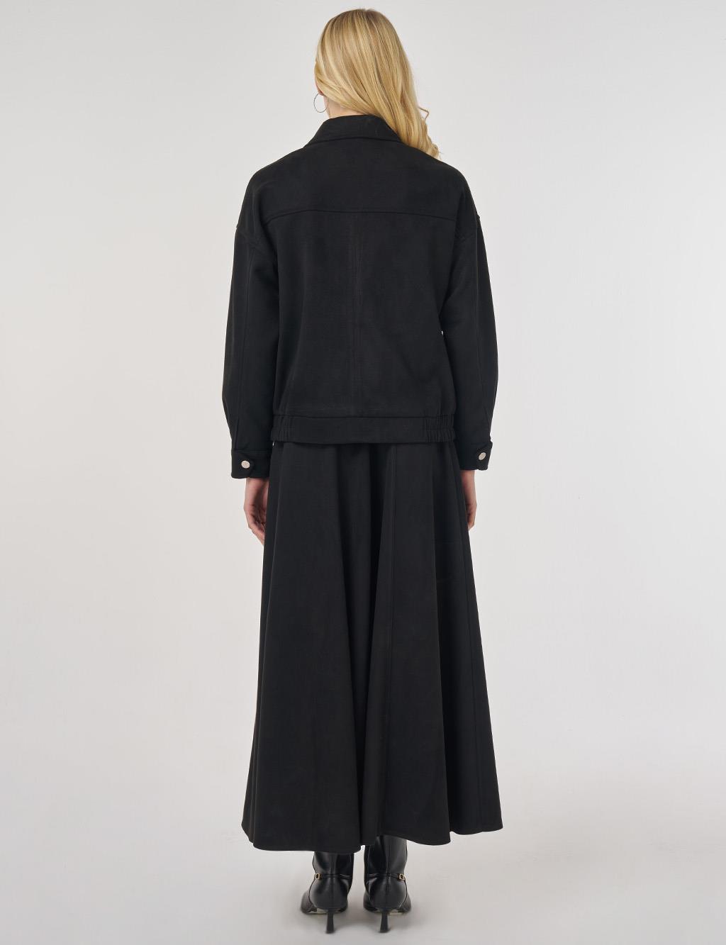 Etekli Süet Takım Siyah