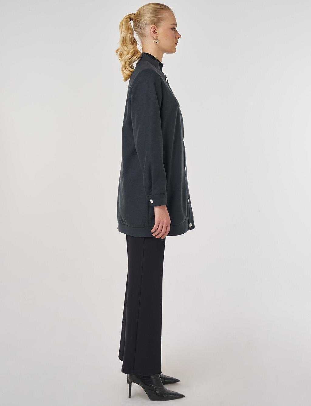 Aplikeli Kısa Kaşe Kaban Füme