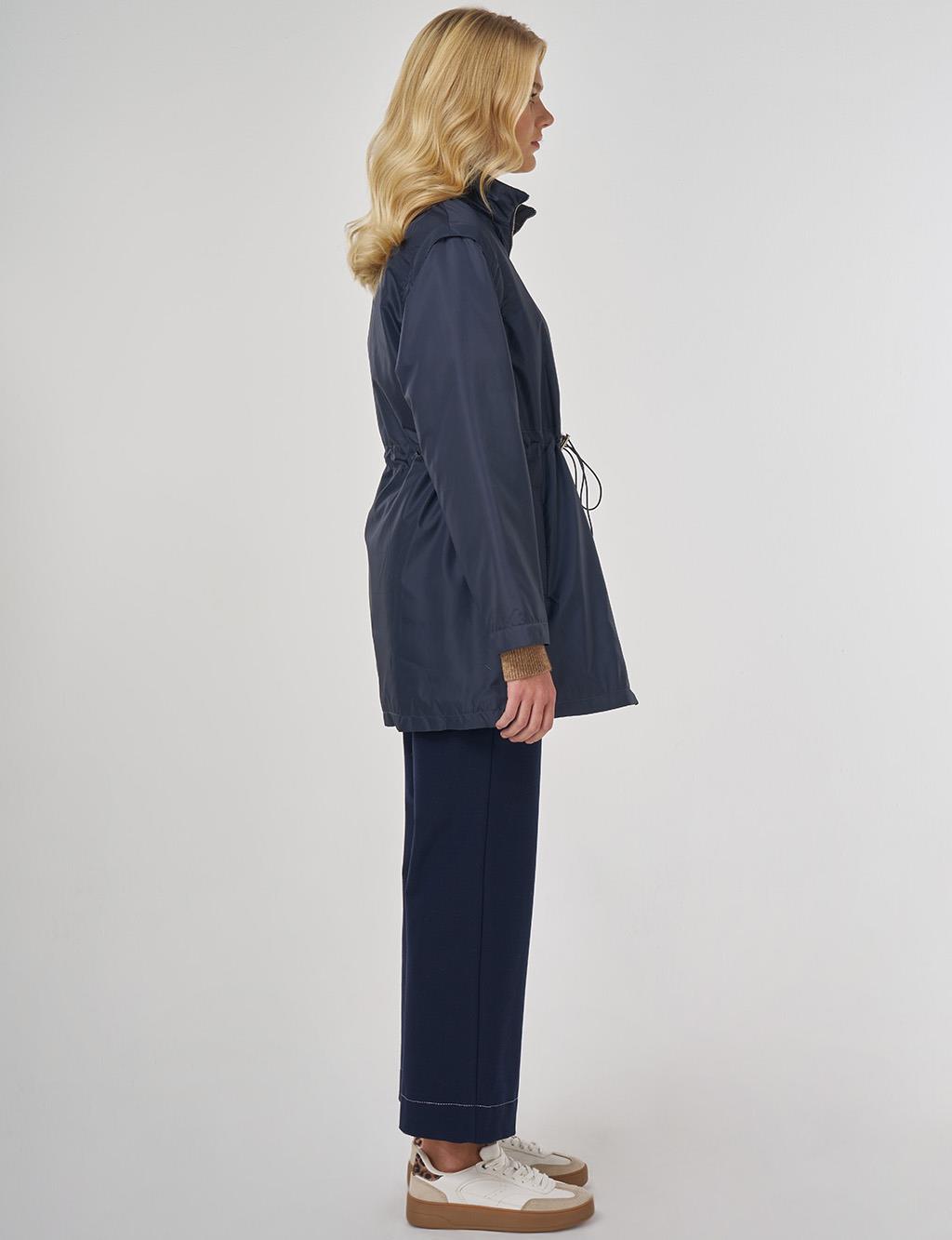 Bel Büzgülü Kısa Mont Koyu Lacivert