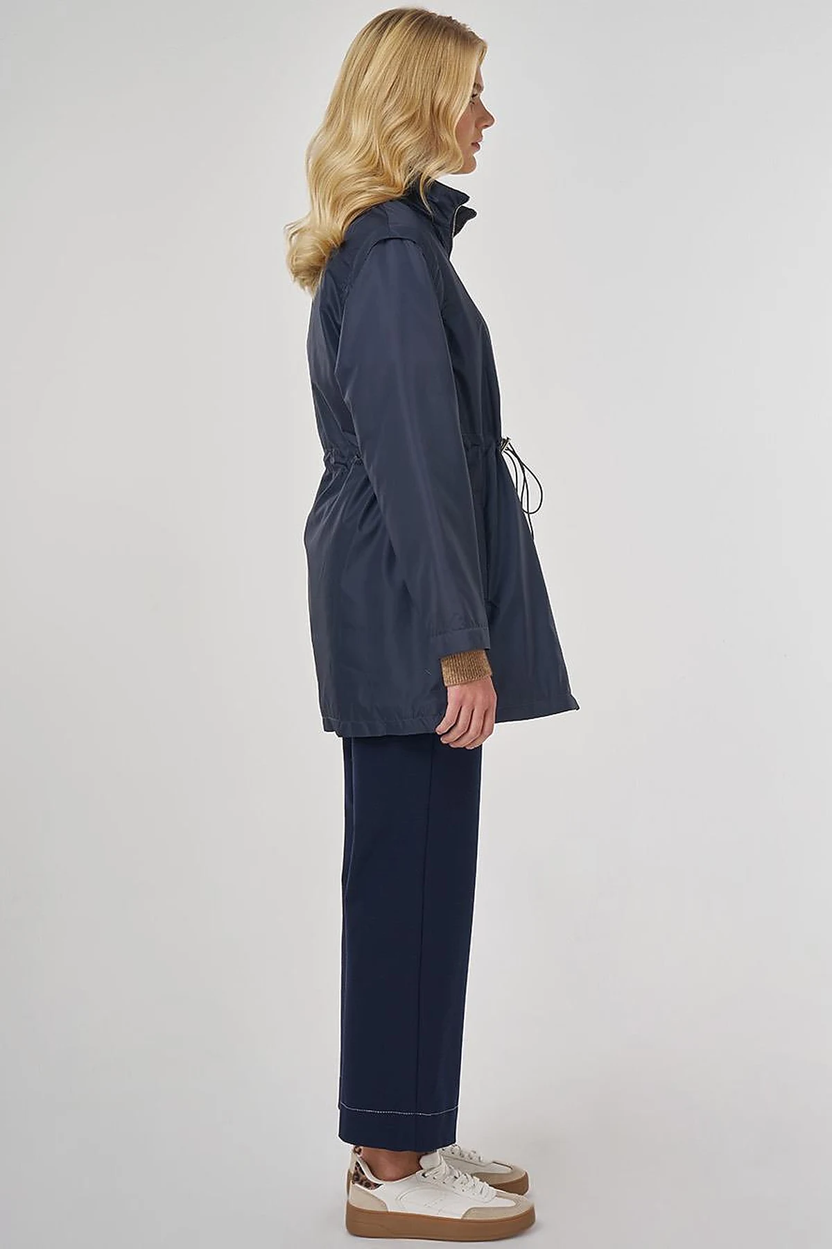 Short Jacket with Detachable Sleeve Detail in Dark Navy Blue
