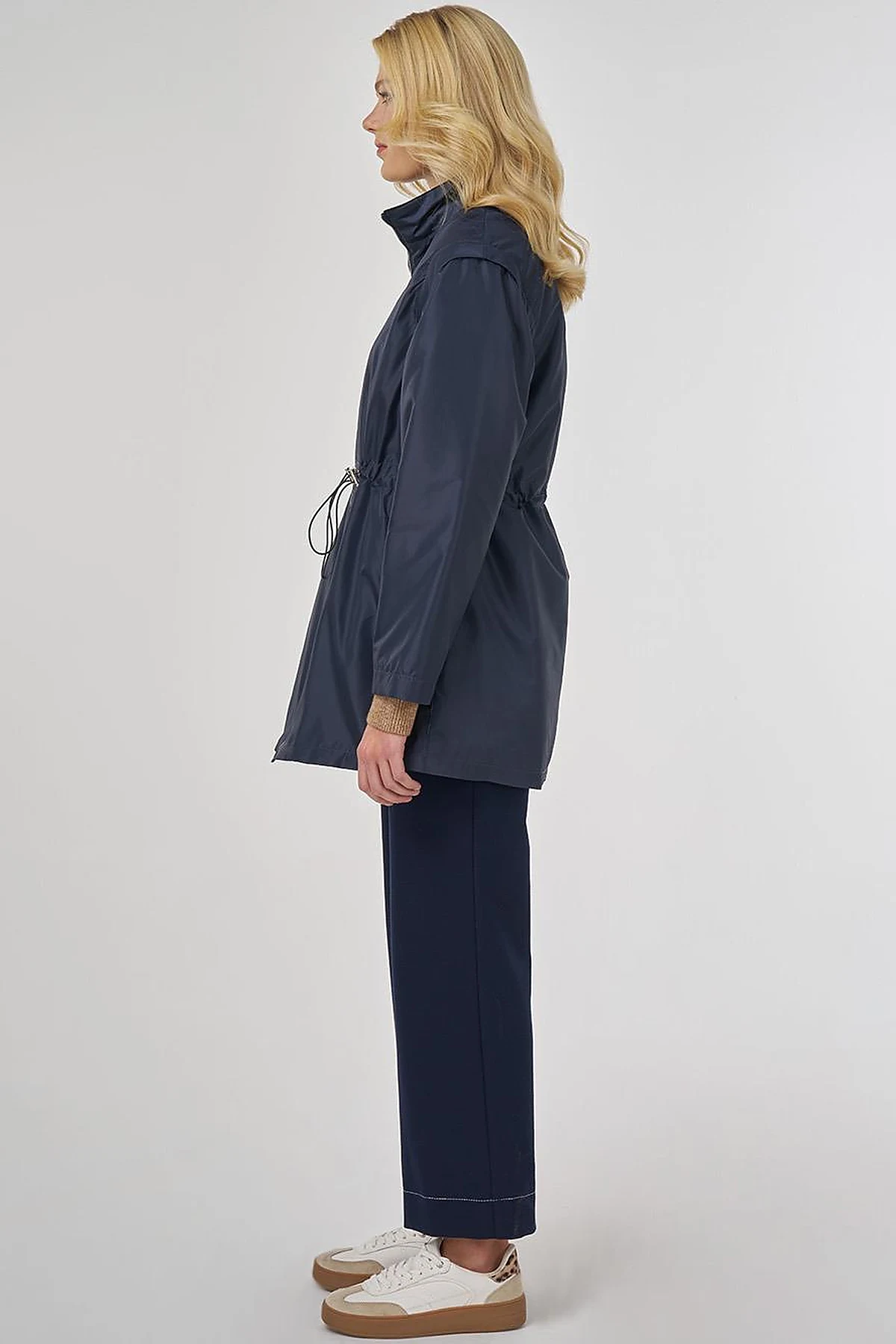 Short Jacket with Detachable Sleeve Detail in Dark Navy Blue