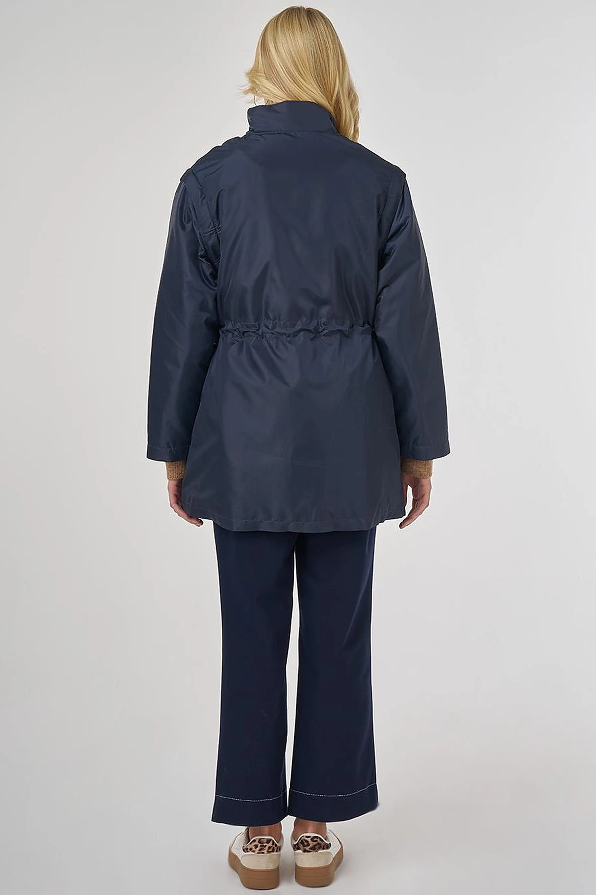 Short Jacket with Detachable Sleeve Detail in Dark Navy Blue