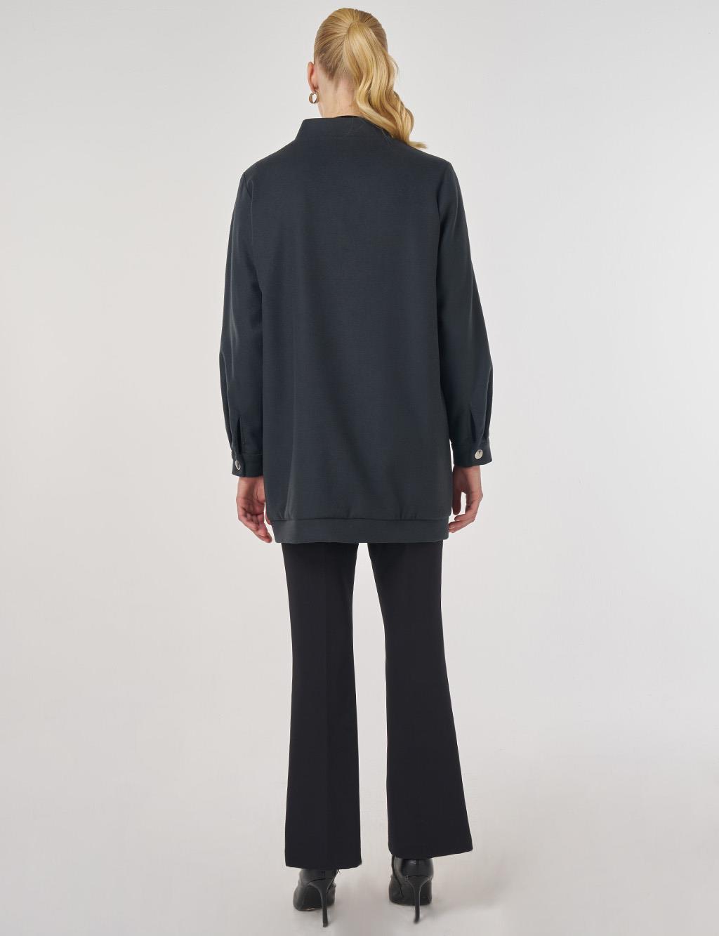 Aplikeli Kısa Kaşe Kaban Füme