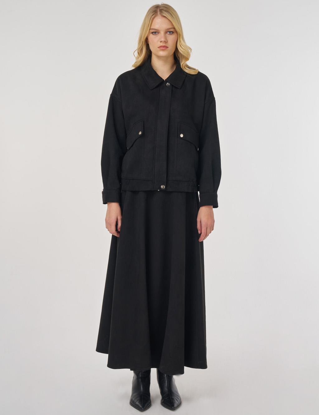 Etekli Süet Takım Siyah