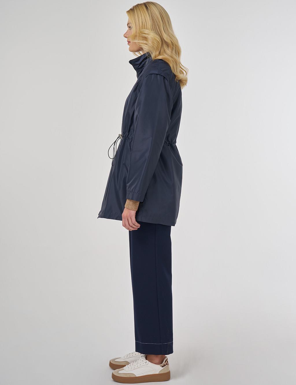 Bel Büzgülü Kısa Mont Koyu Lacivert