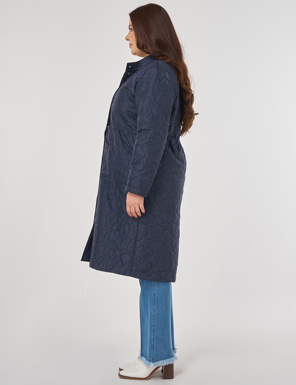 Drawstring Waist Quilted Jacket in Dark Navy Blue