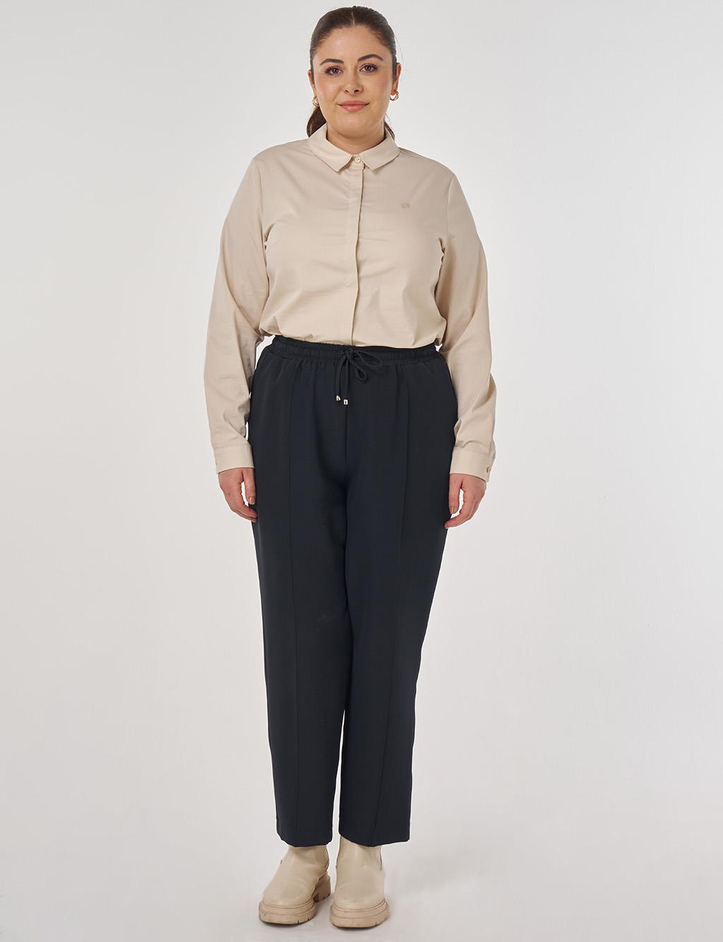 Topstitched Carrot Pants in Black