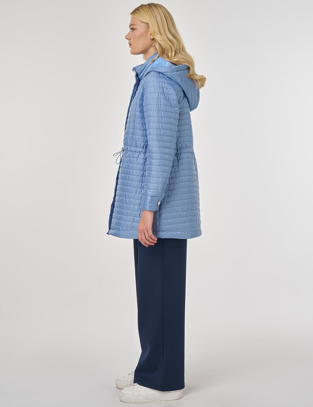 Hooded Quilted Coat in Blue