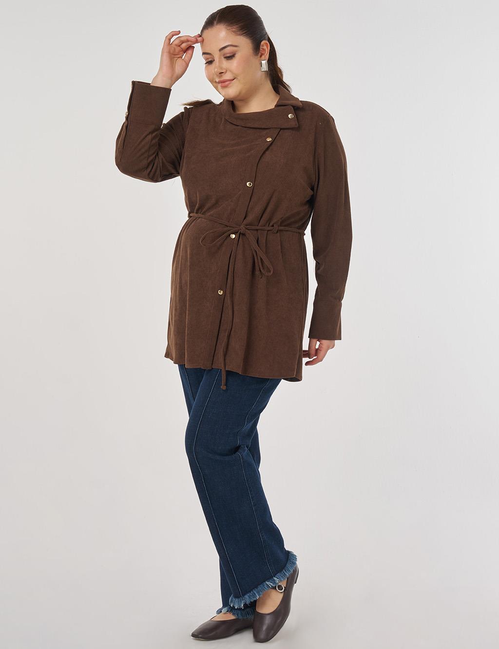 Cord-Belted Velvet Blouse Dark Brown
