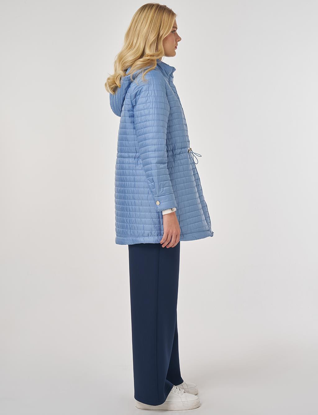 Hooded Quilted Coat in Blue
