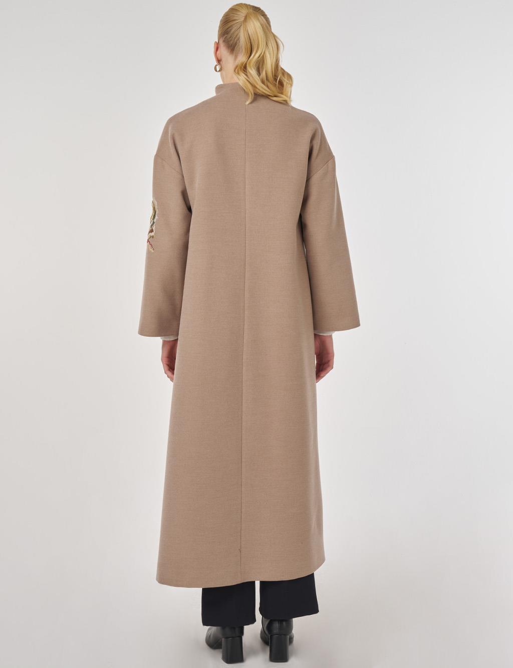 Embroidered Wool Coat in Mink