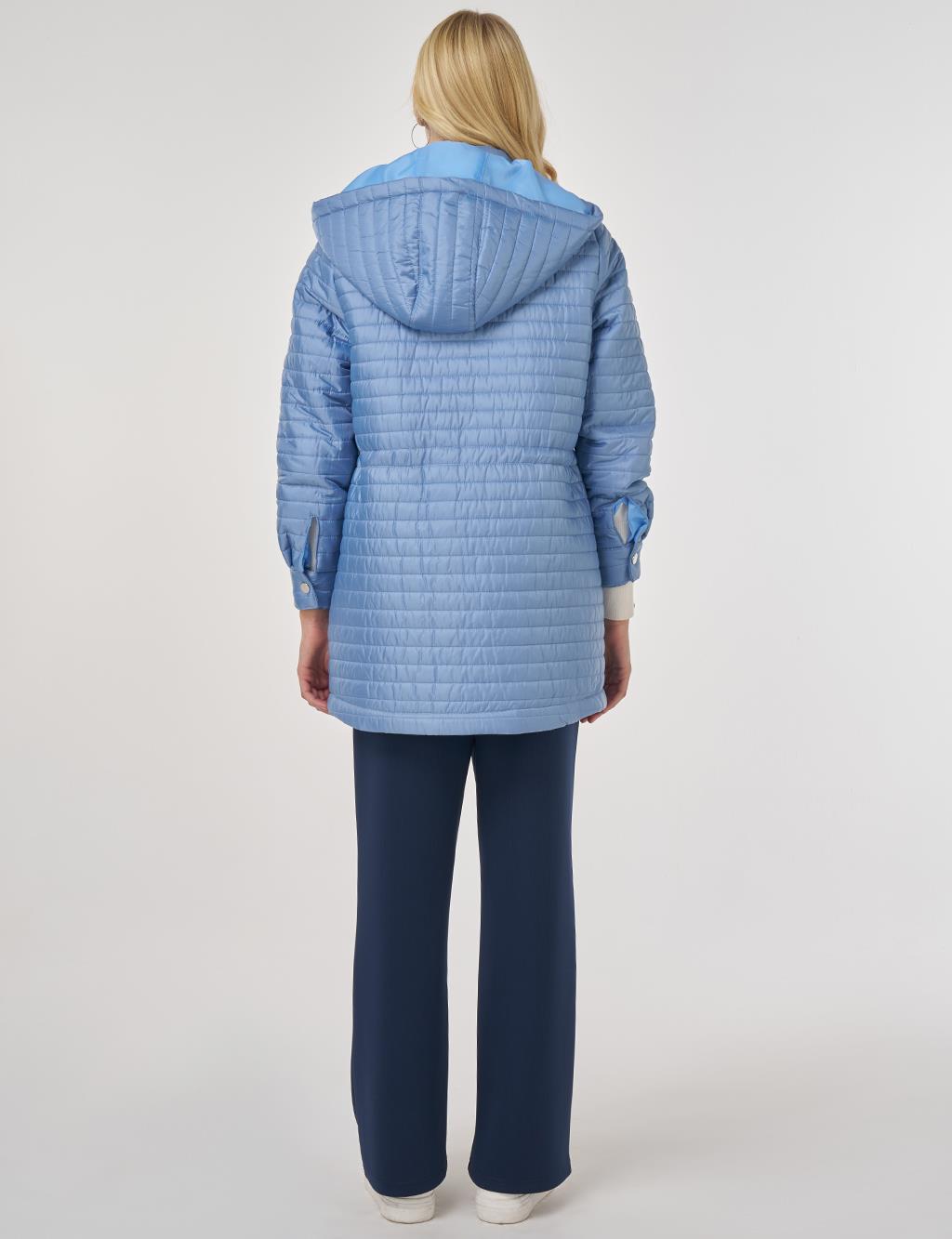 Hooded Quilted Coat in Blue