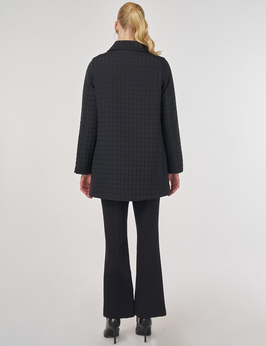 Geniş Yaka Kapitone Ceket Siyah