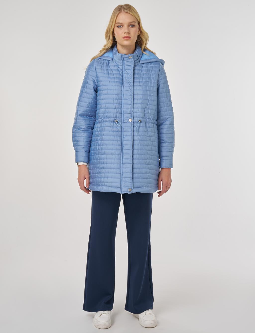 Hooded Quilted Coat in Blue