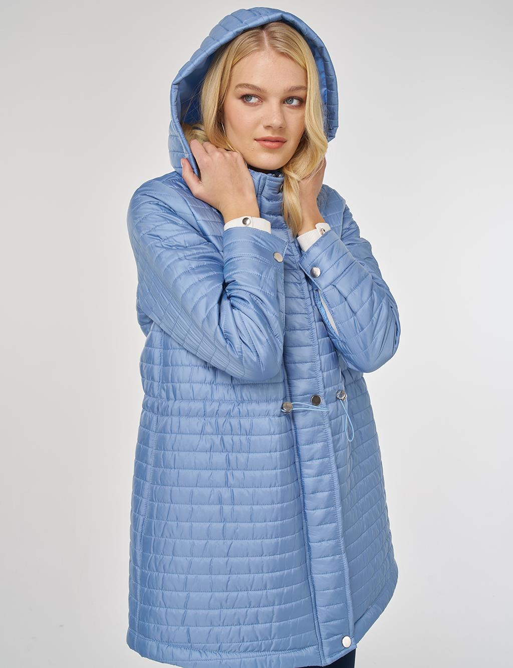 Hooded Quilted Coat in Blue