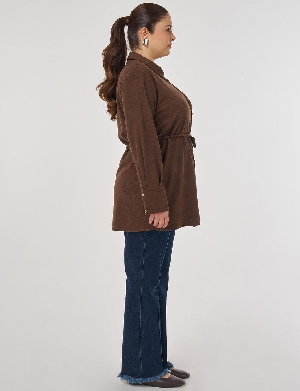 Cord-Belted Velvet Blouse Dark Brown