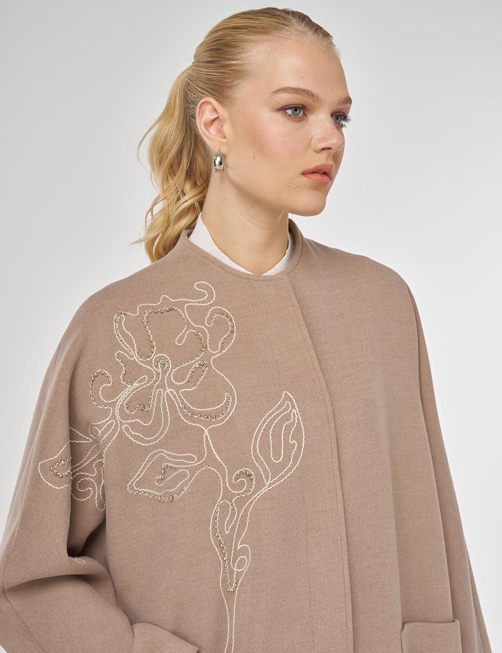 Embroidered Wool-Blend Coat in Mink