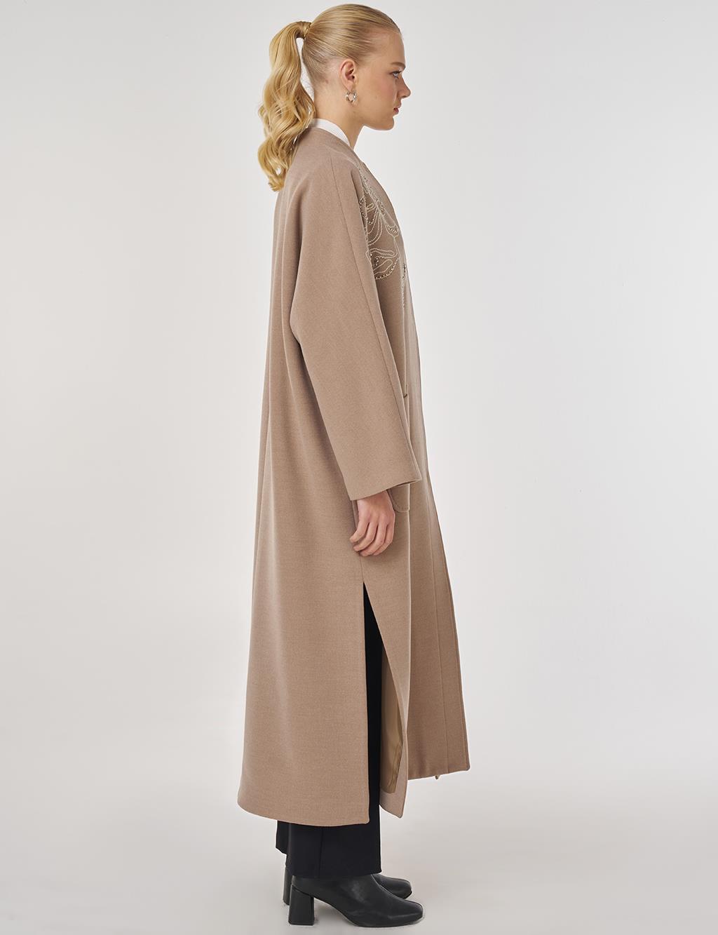 Embroidered Wool-Blend Coat in Mink