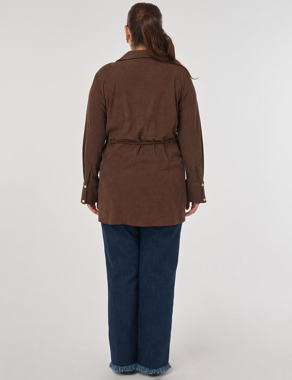 Cord-Belted Velvet Blouse Dark Brown