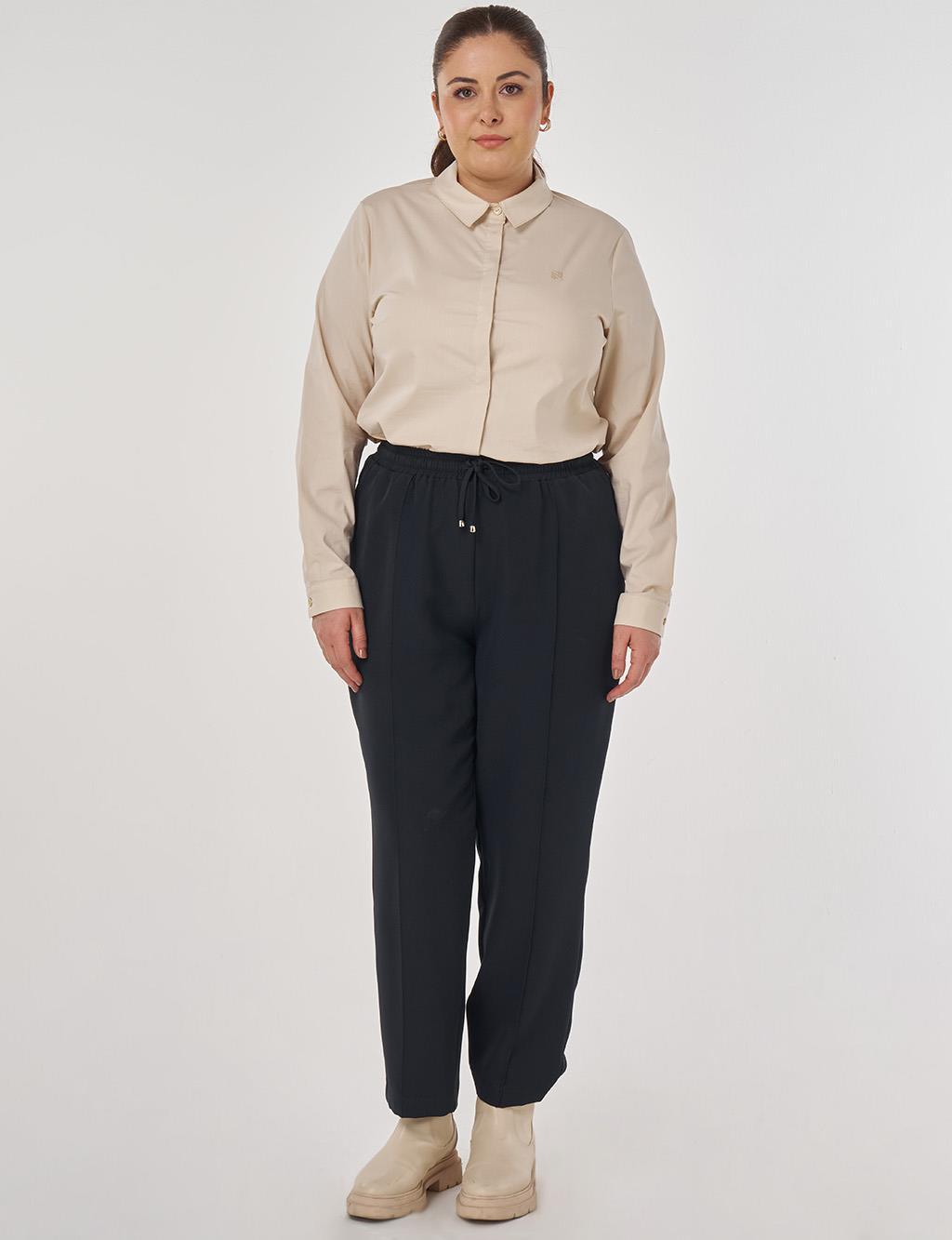 Topstitched Carrot Pants in Black