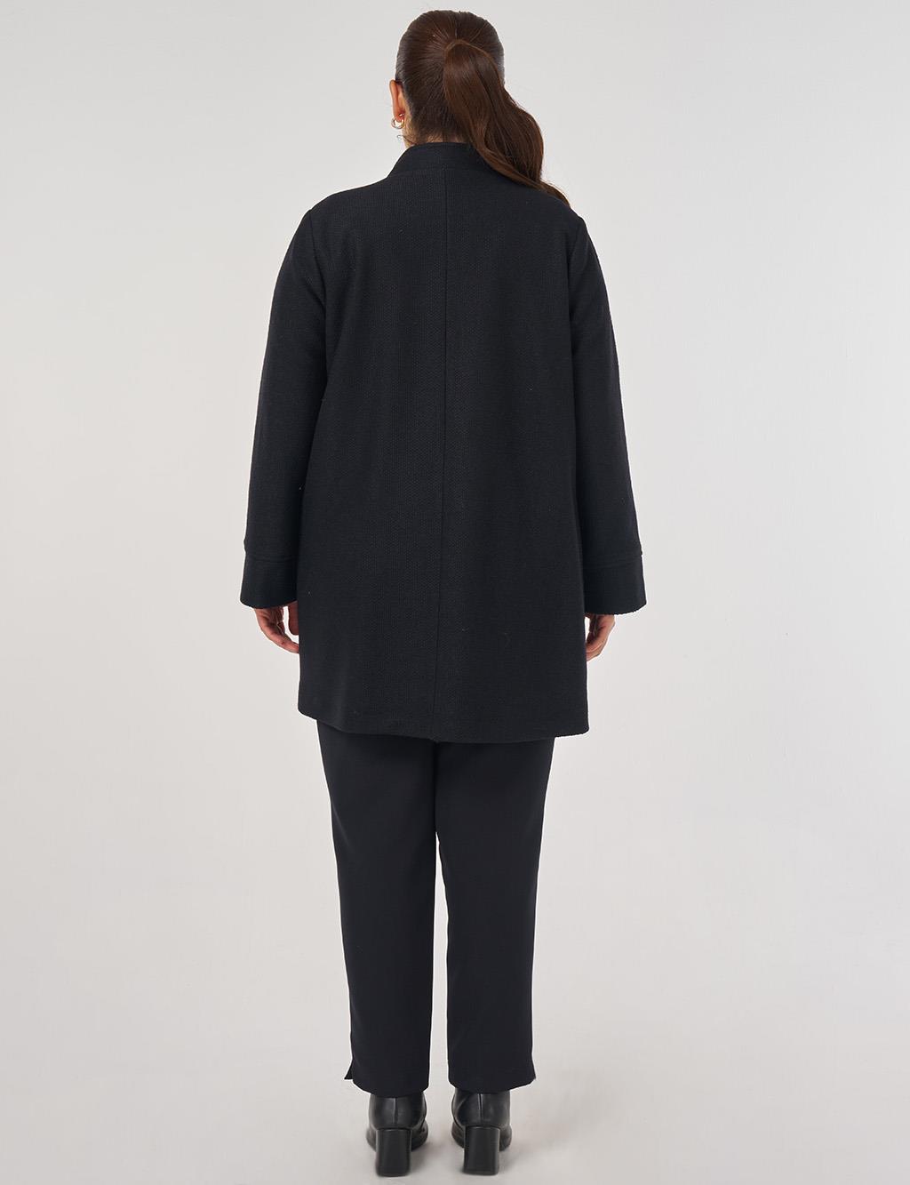 Shiny Button Felt Coat in Black