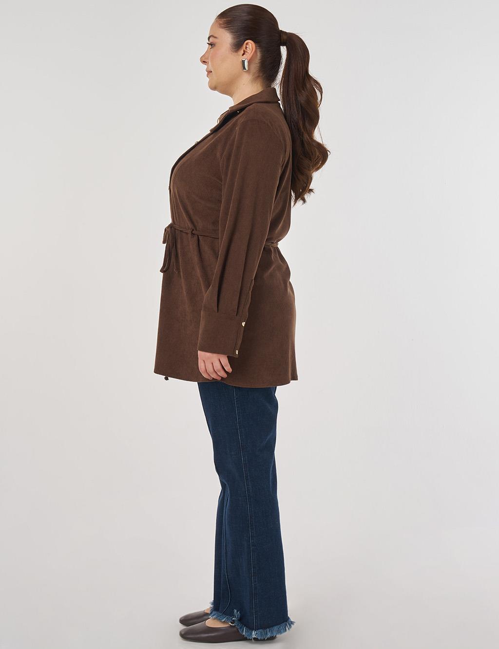 Cord-Belted Velvet Blouse Dark Brown