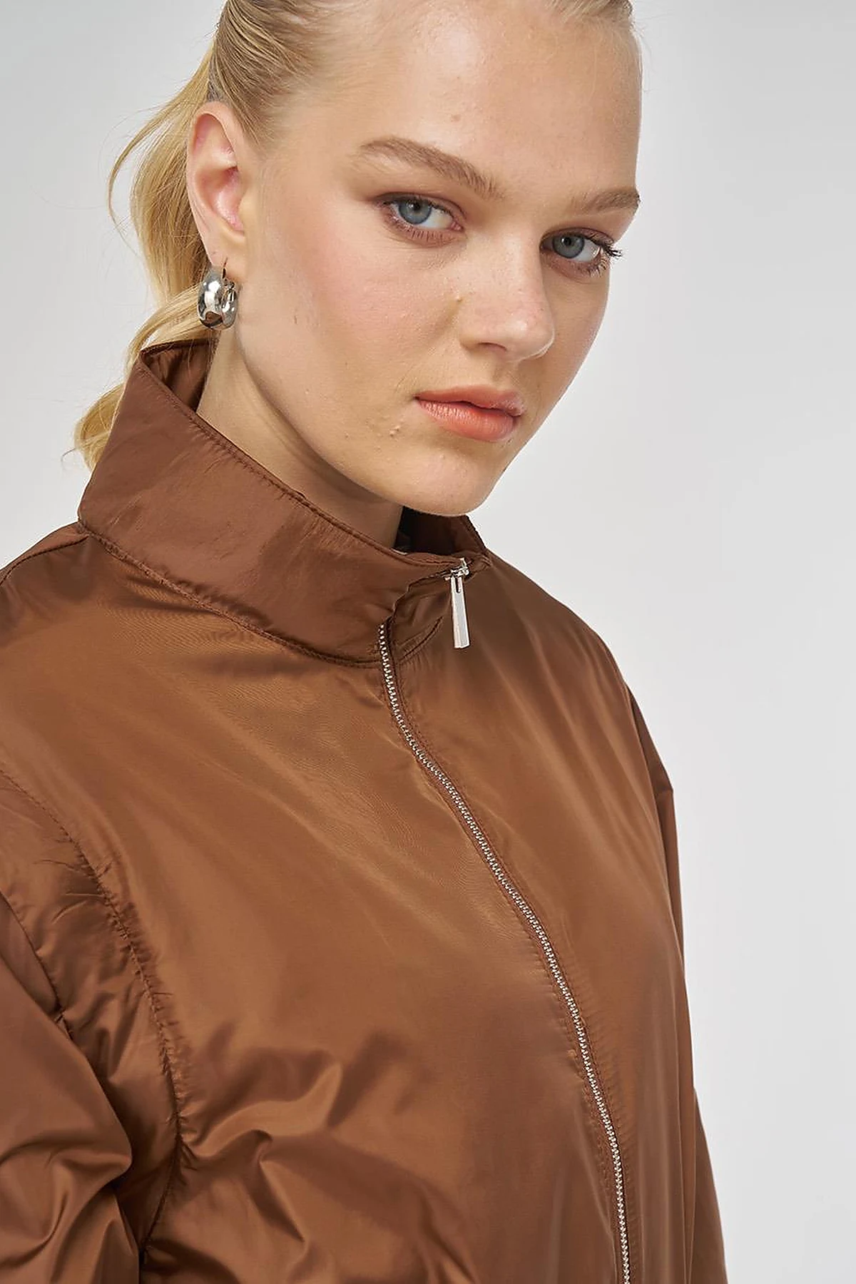 Short Jacket with Detachable Sleeve Detail in Light Brown