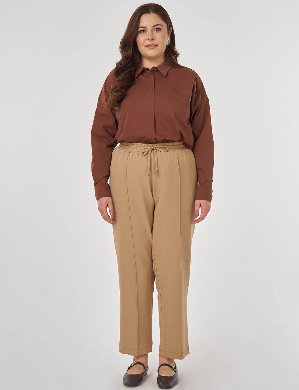 Topstitched Carrot Pants in Beige
